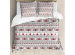 Abakuhaus Copripiumino Natalizio, Bordi Con Alberi E Cervi, Antiacaro E Anallergico, Con Federe, 155 Cm X 220 Cm - 80 X 80 Cm, Grigio, Bianco E Rosso