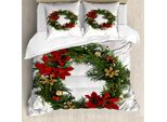 Abakuhaus Copripiumino Natalizio, Fiori Di Poinsettia, Antiacaro, Adatto A Chi Soffre Di Allergie, Con Federe, 200 Cm X 200 Cm - 80 X 80 Cm, Multicolore