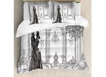 Abakuhaus Copripiumino Per Camera Teenager, Fashion Frau Victorian, Antiacaro E Anallergico, Con Federe, 155 Cm X 220 Cm - 80 X 80 Cm, Grigio Scuro E Bianco