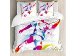 Abakuhaus Copripiumino Per Camera Teenager, Calcio, Antiacaro, Adatto A Chi Soffre Di Allergie, Con Federe, 155 Cm X 220 Cm - 80 X 80 Cm, Multicolore