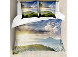 Abakuhaus Copripiumino Naturale, Alba Woodland, Antiacaro Adatto A Chi Soffre Di Allergie Con Federe, 155 Cm X 220 Cm - 80 X 80 Cm, Verde Oliva Blu Giallo