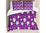 Abakuhaus Copripiumino Per Gatti, Gattini Doodle Cartoon, Antiacaro, Adatto A Chi Soffre Di Allergie, Con Federe, 155 Cm X 220 Cm - 80 X 80 Cm, Multicolore