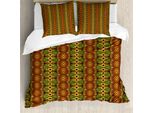 Abakuhaus Copripiumino Africano, Motivi Astratti, Antiacaro, Adatto A Chi Soffre Di Allergie, Con Federe, 155 Cm X 220 Cm - 80 X 80 Cm, Verde, Marrone, Giallo