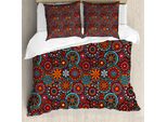 Abakuhaus Set Copripiumino Mandala Per Letti Matrimoniali, Fiori Etnici, Antiacaro, Adatto A Chi Soffre Di Allergie, Con Federe, Rosso Cinabro, Azzurro Cielo, Rubino