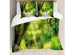 Abakuhaus Copripiumino Wald, Stream Cascade Tropical, Antiacaro, Adatto A Chi Soffre Di Allergie, Con Federe, 155 Cm X 220 Cm - 80 X 80 Cm, Marrone Verde Linda