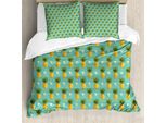 Abakuhaus Copripiumino Ananas, Geometrico Hipster, Antiacaro, Adatto A Chi Soffre Di Allergie, Con Federe, 200 Cm X 200 Cm - 80 X 80 Cm, Arancione, Verde Acqua
