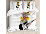 Abakuhaus Copripiumino Gatto, Hipster Musician Kitty Fun, Antiacaro, Adatto A Chi Soffre Di Allergie, Con Federe, 200 Cm X 200 Cm - 80 X 80 Cm, Multicolore