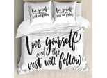 Abakuhaus Copripiumino Con Proverbio, Parole Di Saggezza Sull'amore Per Se Stessi, Antiacaro, Adatto A Chi Soffre Di Allergie, Con Federe, 200 Cm X 200 Cm - 80 X 80 Cm, Grigio Antracite Bianco