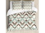Abakuhaus Copripiumino Angolare, Linee A Zig Zag Vintage, Antiacaro, Adatto A Chi Soffre Di Allergie, Con Federe, 200 Cm X 200 Cm - 80 X 80 Cm, Crema, Verde Mandorla, Marrone
