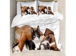 Abakuhaus Copripiumino Divertente, Gatto Cane Amicizia, Antiacaro Adatto A Chi Soffre Di Allergie Con Federe, 200 Cm X 200 Cm - 80 X 80 Cm, Marrone Nero Bianco