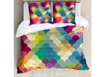 Abakuhaus Copripiumino Astratto, Retro Scales Colorato, Antiacaro, Adatto A Chi Soffre Di Allergie, Con Federe, 155 Cm X 220 Cm - 80 X 80 Cm, Multicolore