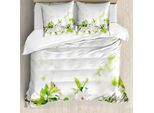 Abakuhaus Copripiumino Blume, Fiori Primaverili Bianchi, Antiacaro, Adatto A Chi Soffre Di Allergie, Con Federe, 155 Cm X 220 Cm - 80 X 80 Cm, Bianco Verde