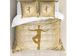 Abakuhaus Copripiumino Yoga, Mandala Man Posture, Antiacaro, Adatto A Chi Soffre Di Allergie, Con Federe, 200 Cm X 200 Cm - 80 X 80 Cm, Marrone Sabbia E Bianco