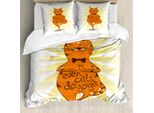 Abakuhaus Copripiumino Yoga, Gatto Sereno Con Frase, Antiacaro, Adatto A Chi Soffre Di Allergie, Con Federe, 200 Cm X 200 Cm - 80 X 80 Cm, Arancione Giallo Marrone