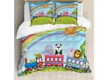 Abakuhaus Copripiumino Zoo, Arcobaleno Di Animali Divertenti, Antiacaro, Adatto A Chi Soffre Di Allergie, Con Federe, 155 Cm X 220 Cm - 80 X 80 Cm, Multicolore