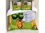 Abakuhaus Copripiumino Zoo, Animali Nella Foresta Safari, Antiacaro, Adatto A Chi Soffre Di Allergie, Con Federe, 200 Cm X 200 Cm - 80 X 80 Cm, Multicolore