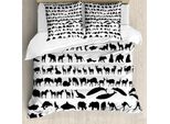 Abakuhaus Copripiumino Zoo, Silhouette Di Animali Habitat, Antiacaro, Adatto A Chi Soffre Di Allergie, Con Federe, 200 Cm X 200 Cm - 80 X 80 Cm, Bianco E Nero