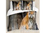 Abakuhaus Copripiumino Zoo, Gatto Tigre Del Bengala Predator, Antiacaro, Adatto A Chi Soffre Di Allergie, Con Federe, 200 Cm X 200 Cm - 80 X 80 Cm, Marrone Chiaro, Nero, Bianco