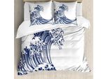 Abakuhaus Copripiumino Giapponese, Oriental Vintage, Antiacaro, Adatto A Chi Soffre Di Allergie, Con Federe, 200 Cm X 200 Cm - 80 X 80 Cm, Blu Navy-Bianco