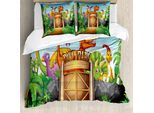 Abakuhaus Copripiumino Zoo, Porta Del Parco Dei Dinosauri Selvaggi, Antiacaro, Adatto A Chi Soffre Di Allergie, Con Federe, 155 Cm X 220 Cm - 80 X 80 Cm, Multicolore