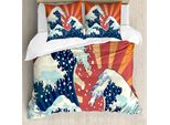 Abakuhaus Copripiumino Giapponese Welle, Sunset Surf Wasser, Antiacaro, Adatto A Chi Soffre Di Allergie, Con Federe, 200 Cm X 200 Cm - 80 X 80 Cm, Multicolore