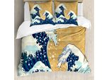 Abakuhaus Copripiumino Giapponese, SchäUmende Sea Storm, Antiacaro, Adatto A Chi Soffre Di Allergie, Con Federe, 200 Cm X 200 Cm - 80 X 80 Cm, Terra Giallo Blu Scuro