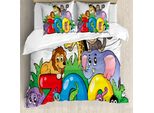 Abakuhaus Copripiumino Zoo, Simboli Dello Zoo, Diverse Mascotte, Antiacaro, Adatto A Chi Soffre Di Allergie, Con Federe, 155 Cm X 220 Cm - 80 X 80 Cm, Multicolore