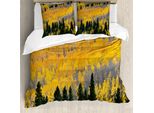 Abakuhaus Copripiumino Fallen, Alberi Di Pioppo Colorati Usa, Antiacaro, Adatto A Chi Soffre Di Allergie, Con Federe, 200 Cm X 200 Cm - 80 X 80 Cm, Verde, Giallo, Grigio