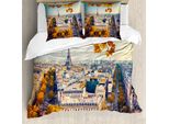 Abakuhaus Copripiumino, Foto Aerea Della Torre Eiffel, Antiacaro, Adatto A Chi Soffre Di Allergie, Con Federe, 155 Cm X 220 Cm - 80 X 80 Cm, Multicolore