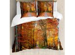 Abakuhaus Copripiumino Fallen, Pathway Con Alberi Luminosi, Antiacaro, Adatto A Chi Soffre Di Allergie, Con Federe, 155 Cm X 220 Cm - 80 X 80 Cm, Arancione Giallo-Verde