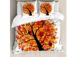 Abakuhaus Copripiumino, Foglie Di Albero Cartoon, Antiacaro, Adatto A Chi Soffre Di Allergie, Con Federe, 155 Cm X 220 Cm - 80 X 80 Cm, Giallo Arancione Nero