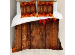 Abakuhaus Copripiumino Fallen, Foglie Su Tavola Di Legno, Antiacaro, Adatto A Chi Soffre Di Allergie, Con Federe, 155 Cm X 220 Cm - 80 X 80 Cm, Marrone Arancione