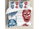 Abakuhaus Copripiumino Kabuki, Colorato, Giapponese, Antiacaro, Adatto A Chi Soffre Di Allergie, Con Federe, 155 Cm X 220 Cm - 80 X 80 Cm, Blu, Rosso, Bianco