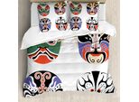 Abakuhaus Copripiumino Kabuki, Opera Cinese, Antiacaro, Adatto A Chi Soffre Di Allergie, Con Federe, 200 Cm X 200 Cm - 80 X 80 Cm, Multicolore