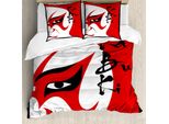 Abakuhaus Copripiumino Kabuki, Drama Face, Antiacaro, Adatto A Chi Soffre Di Allergie, Con Federe, 155 Cm X 220 Cm - 80 X 80 Cm, Nero Vermiglio