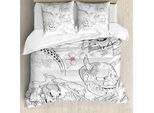Abakuhaus Copripiumino Kabuki, Giapponese, Antiacaro, Adatto A Chi Soffre Di Allergie, Con Federe, 155 Cm X 220 Cm - 80 X 80 Cm, Nero Bianco Rosa