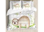 Abakuhaus Copripiumino Con Motivo Bradipo, Cucciolo Su Palma, Antiacaro, Adatto A Chi Soffre Di Allergie, Con Federe, 200 Cm X 200 Cm - 80 X 80 Cm, Marrone Chiaro E Verde