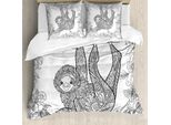 Abakuhaus Copripiumino Faultier, Disegno Stilizzato Jungle, Antiacaro, Adatto A Chi Soffre Di Allergie, Con Federe, 155 Cm X 220 Cm - 80 X 80 Cm, Bianco E Nero