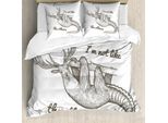 Abakuhaus Copripiumino Con Motivo Bradipo, Parole Relative Agli Animali, Antiacaro, Adatto A Chi Soffre Di Allergie, Con Federe, 200 Cm X 200 Cm - 80 X 80 Cm, Grigio, Nero, Bianco