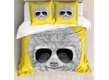Abakuhaus Copripiumino Faultier, Hipster-Dschungel-Tier, Antiacaro, Adatto A Chi Soffre Di Allergie, Con Federe, 155 Cm X 220 Cm - 80 X 80 Cm, Giallo Grigio