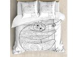 Abakuhaus Copripiumino Sloth, Ornamenti Con Contorni Di Bradipo, Antiacaro, Adatto A Chi Soffre Di Allergie, Con Federe, 155 Cm X 220 Cm - 80 X 80 Cm, Bianco E Nero