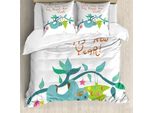 Abakuhaus Copripiumino Faultier, Childish Doodle Nuovo Anno, Antiacaro, Adatto A Chi Soffre Di Allergie, Con Federe, 200 Cm X 200 Cm - 80 X 80 Cm, Multicolore