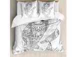 Abakuhaus Copripiumino Faultier, Dettagli Floreali E Animali, Antiacaro, Adatto A Chi Soffre Di Allergie, Con Federe, 200 Cm X 200 Cm - 80 X 80 Cm, Bianco E Nero