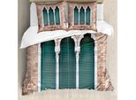 Abakuhaus Venezia Copripiumino, Gothic Windows, Antiacaro, Adatto A Chi Soffre Di Allergie, Con Federe, 155 Cm X 220 Cm - 80 X 80 Cm, Marrone Chiaro Bianco Blu