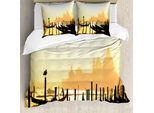 Abakuhaus Venezia Copripiumino, Città Romantica All'alba, Antiacaro Adatto A Chi Soffre Di Allergie Con Federe, 200 Cm X 200 Cm - 80 X 80 Cm, Senape E Nero