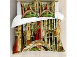 Abakuhaus Venezia Copripiumino, Arte Paesaggistica Storica, Antiacaro Adatto A Chi Soffre Di Allergie Con Federe, 155 Cm X 220 Cm - 80 X 80 Cm, Verde, Rosso, Marrone Chiaro