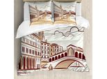 Abakuhaus Venezia Set Copripiumino Per Letti Matrimoniali, Arte Paesaggistica Veneziana, Antiacaro, Adatto A Chi Soffre Di Allergie, Con Federe, Bordeaux Crema