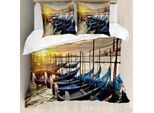 Abakuhaus Venezia Copripiumino, Linea Gondole Sull'acqua, Antiacaro, Adatto A Chi Soffre Di Allergie, Con Federe, 155 Cm X 220 Cm - 80 X 80 Cm, Blu Giallo