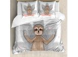 Abakuhaus Copripiumino Faultier, Piccola Meditazione Sloth, Antiacaro, Adatto A Chi Soffre Di Allergie, Con Federe, 155 Cm X 220 Cm - 80 X 80 Cm, Rosa Marrone Grigio
