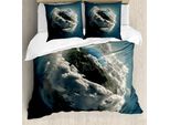 Abakuhaus Copripiumino, Planet Majestic Wolken, Antiacaro, Adatto A Chi Soffre Di Allergie, Con Federe, 200 Cm X 200 Cm - 80 X 80 Cm, Blu Petrolio E Bianco